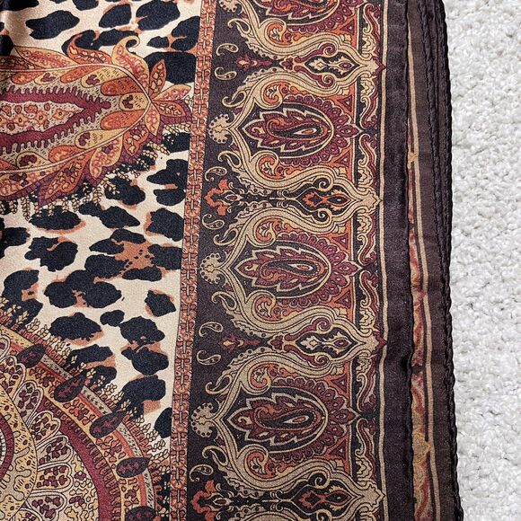 Talbots 100% Silk Scarf Leopard Paisley Womens Brown Neckerchief Square Preppy - Picture 4 of 9